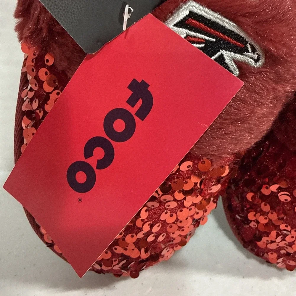 FOCO Atlanta Falcons  Red Sequin Bedroom Shoes Slippers NFL S woman's NWT